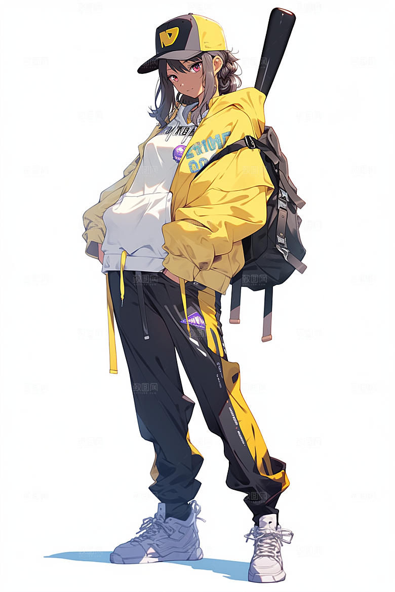 抱球帽人物元气青春插画