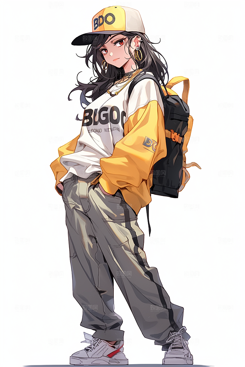 抱球帽人物元气手绘插画