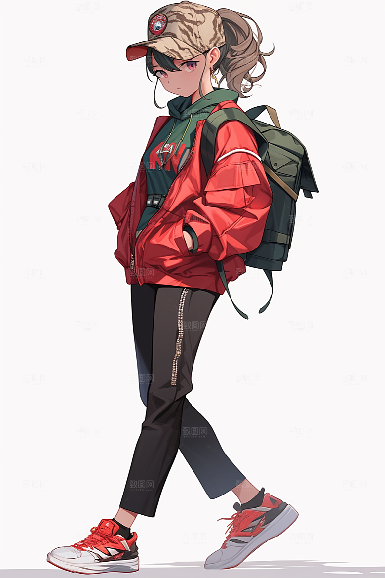 抱球帽人物元气动漫风插画