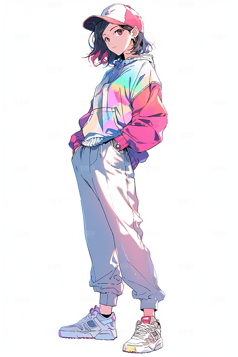 抱球帽人物简约漫画感插画