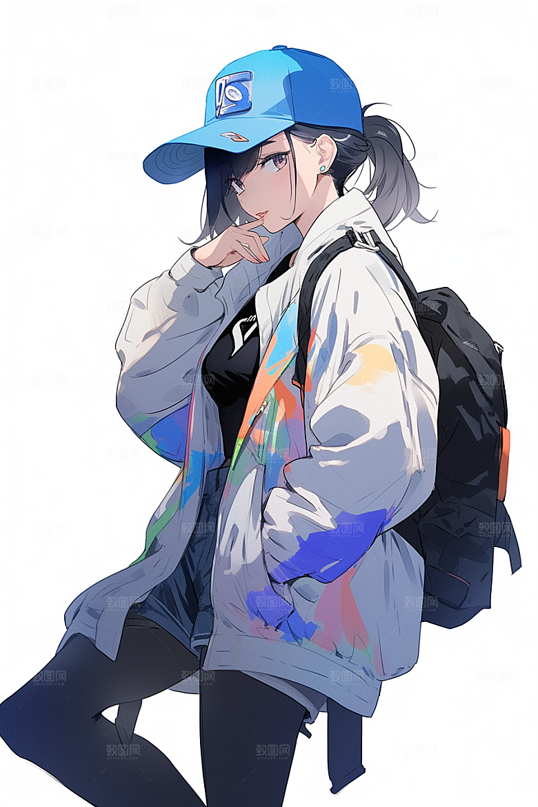 抱球帽人物高清青春插画