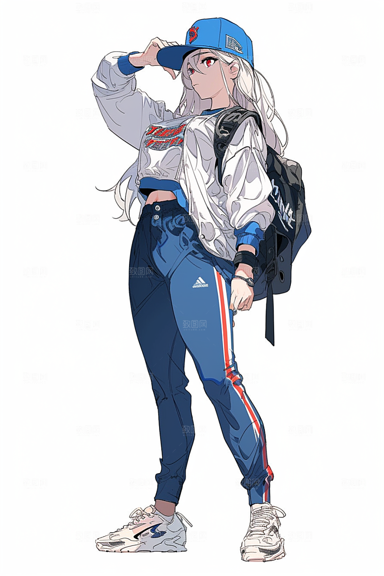抱球帽人物手绘漫画感插画