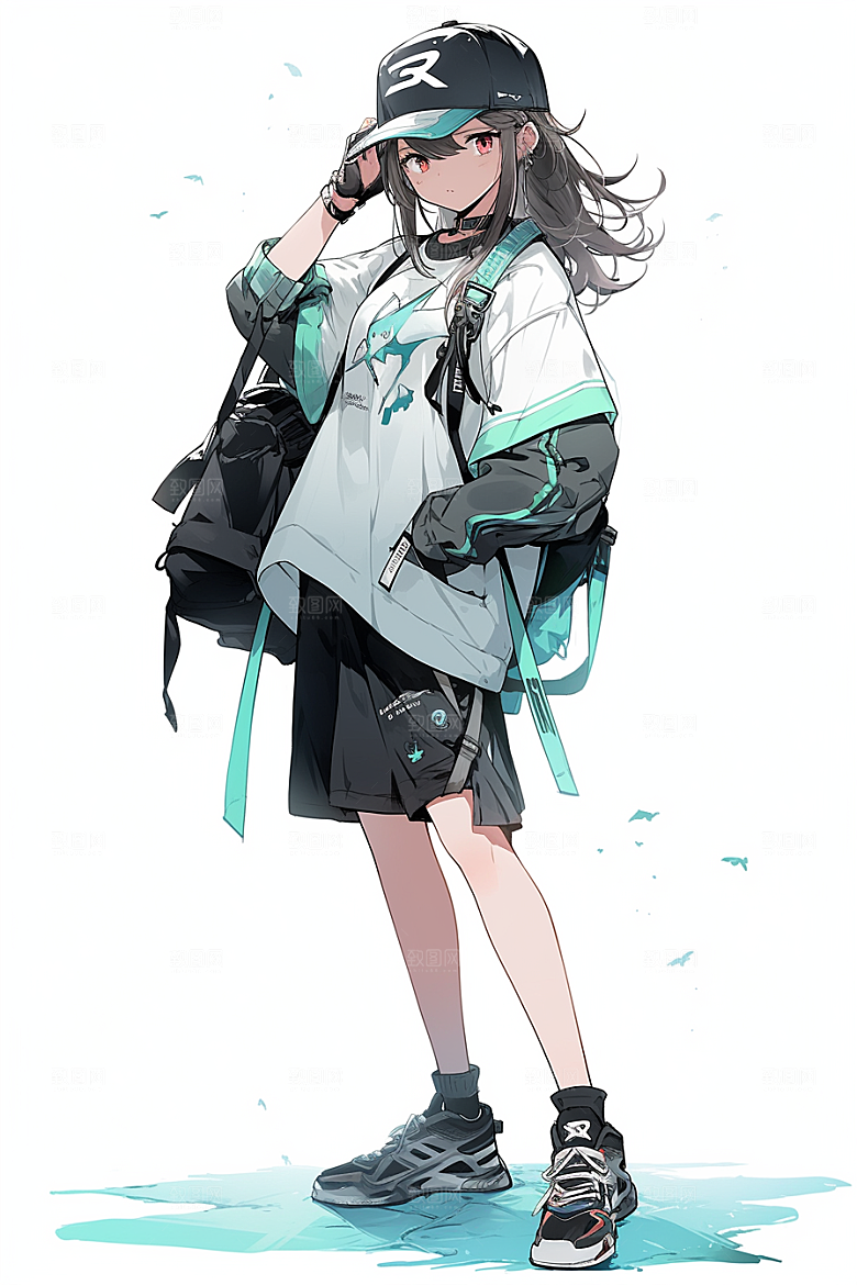抱球帽人物简约高清插画