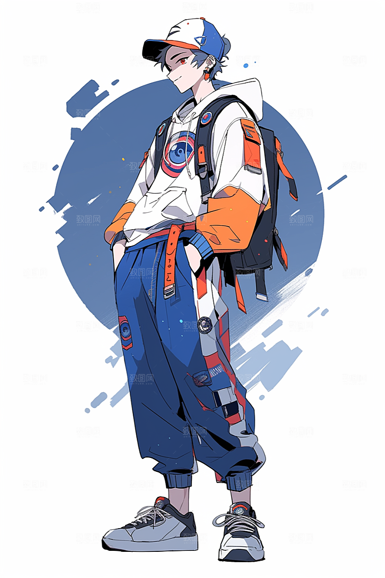 抱球帽人物帅气运动风插画