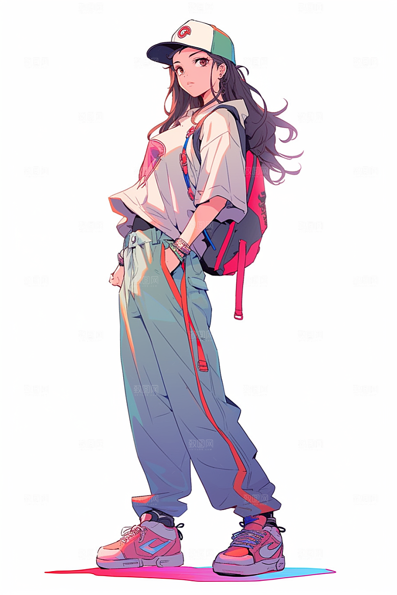 抱球帽人物帅气简约插画