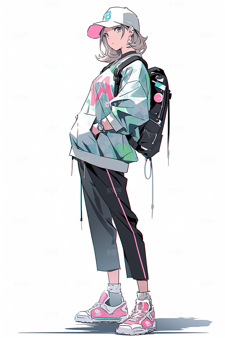 抱球帽人物手绘帅气插画