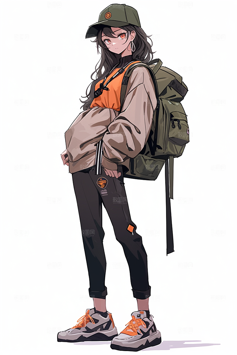 抱球帽人物元气少年感插画