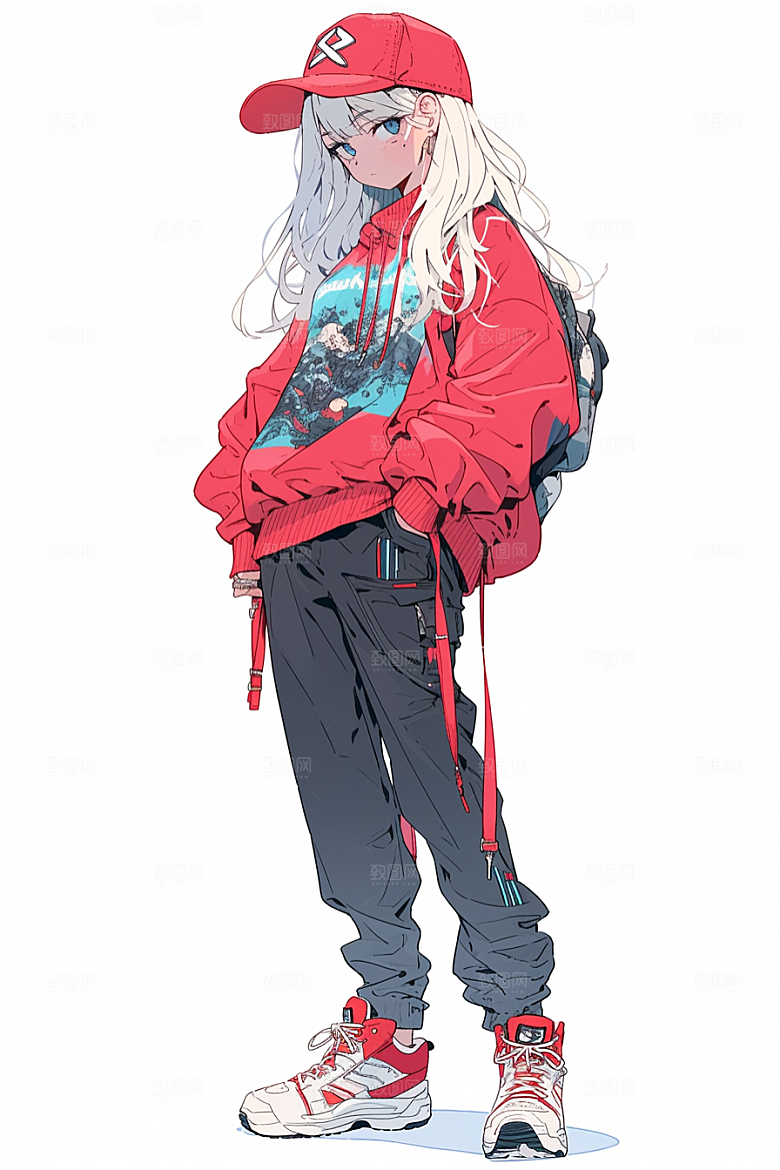 抱球帽人物手绘少年感插画