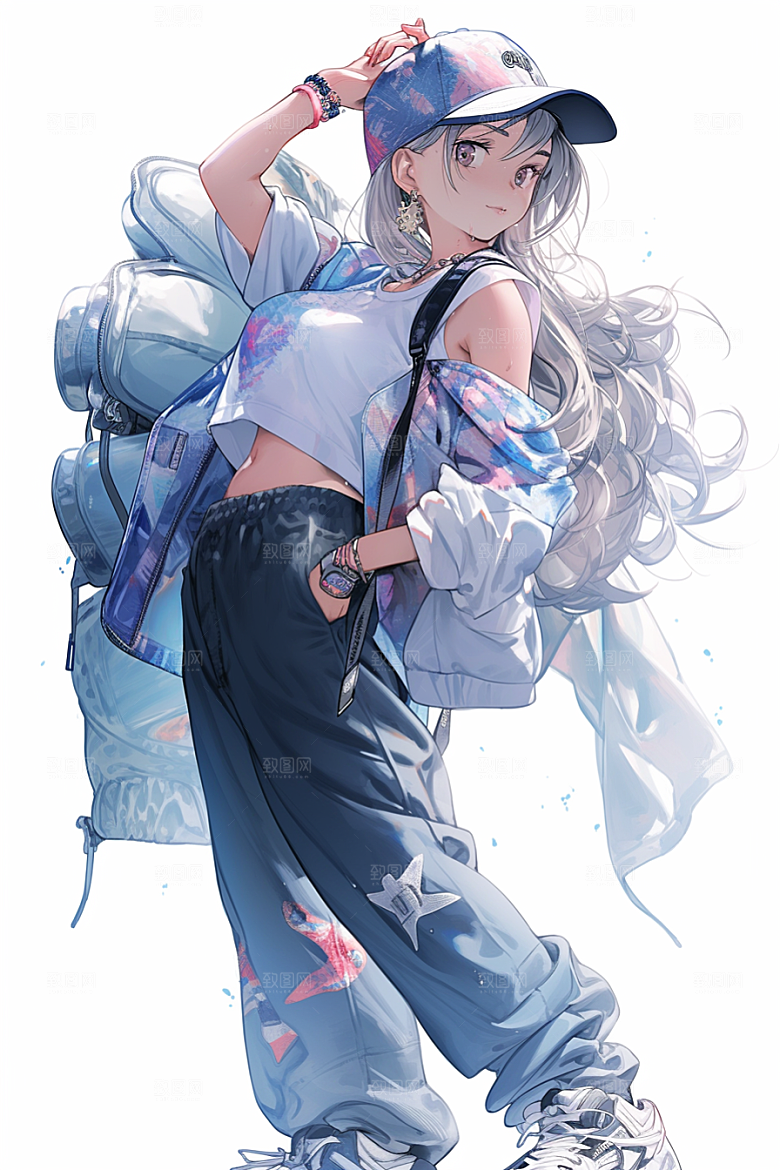 抱球帽人物手绘漫画感插画