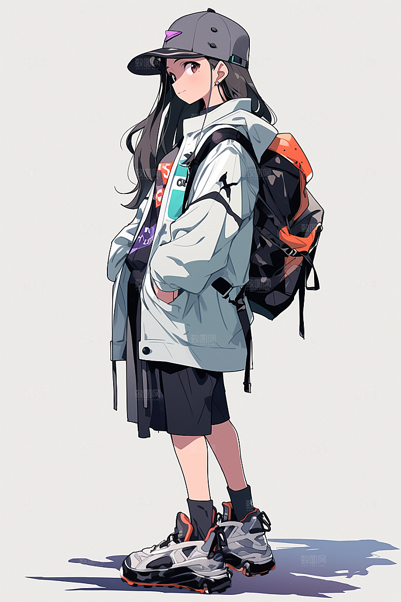 抱球帽人物漫画感简约插画