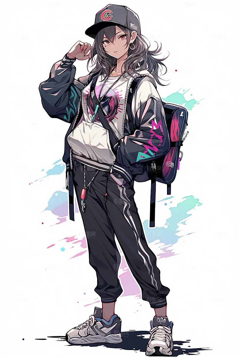 抱球帽人物高清少年感插画
