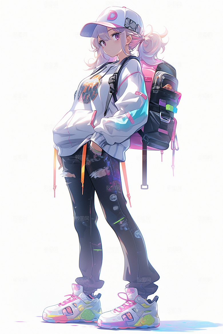 抱球帽人物青春元气插画