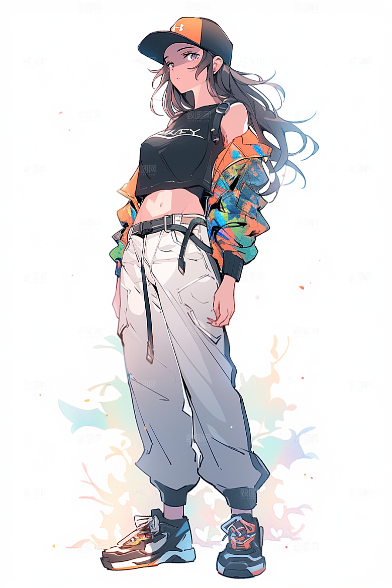 抱球帽人物手绘漫画感插画