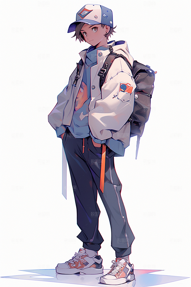 抱球帽人物运动风帅气插画