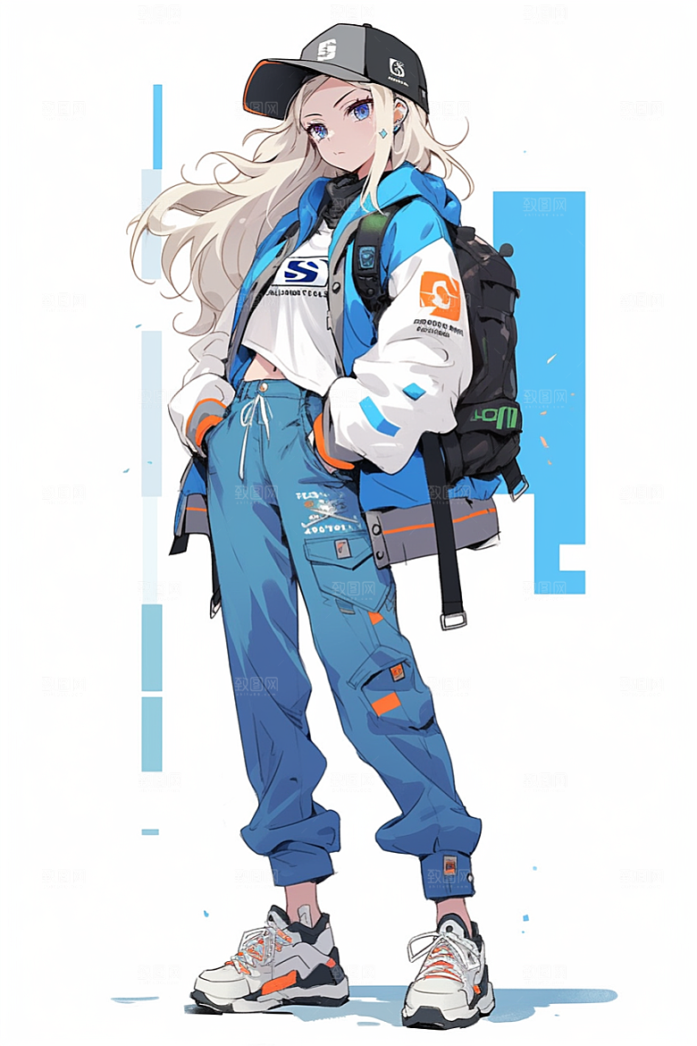 抱球帽人物青春元气插画