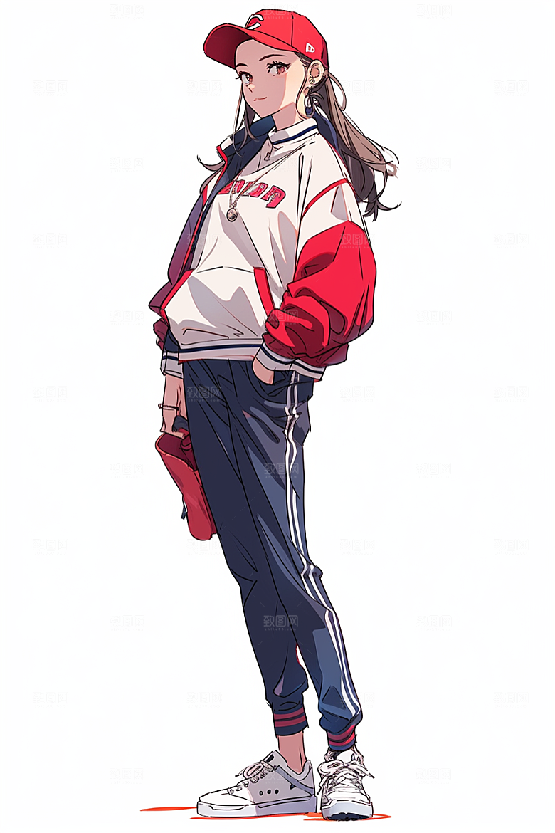 抱球帽人物少年感手绘插画