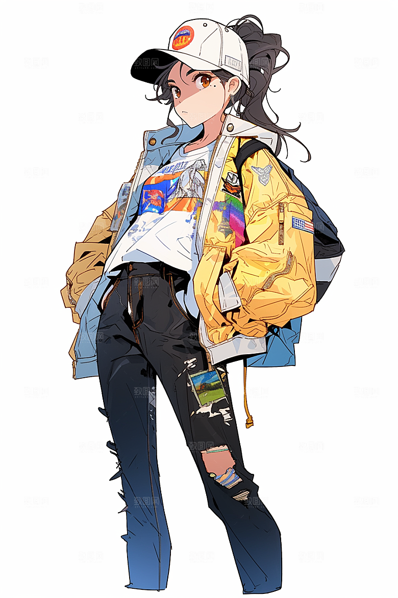 抱球帽人物少年感青春插画