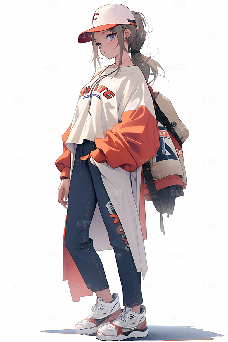 抱球帽人物帅气青春插画
