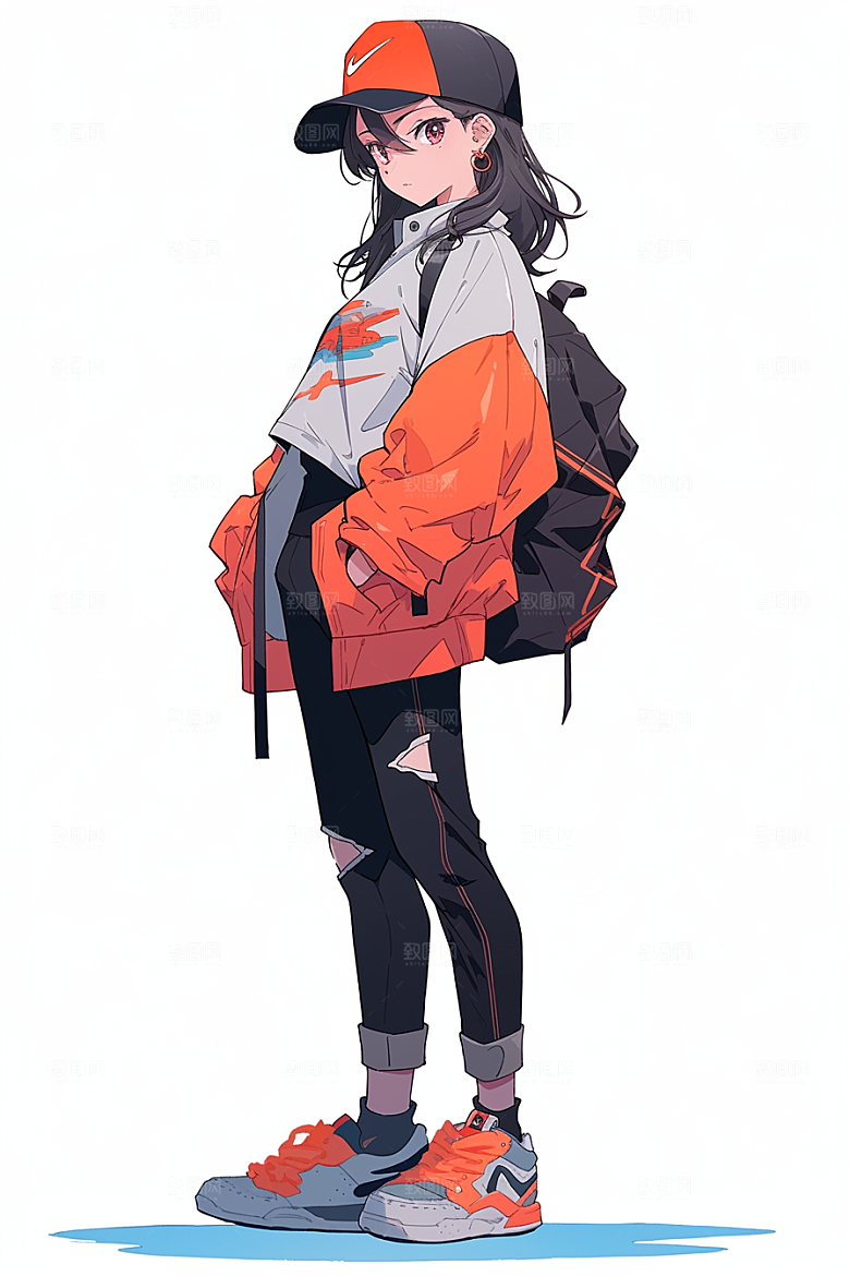 抱球帽人物时尚高清插画
