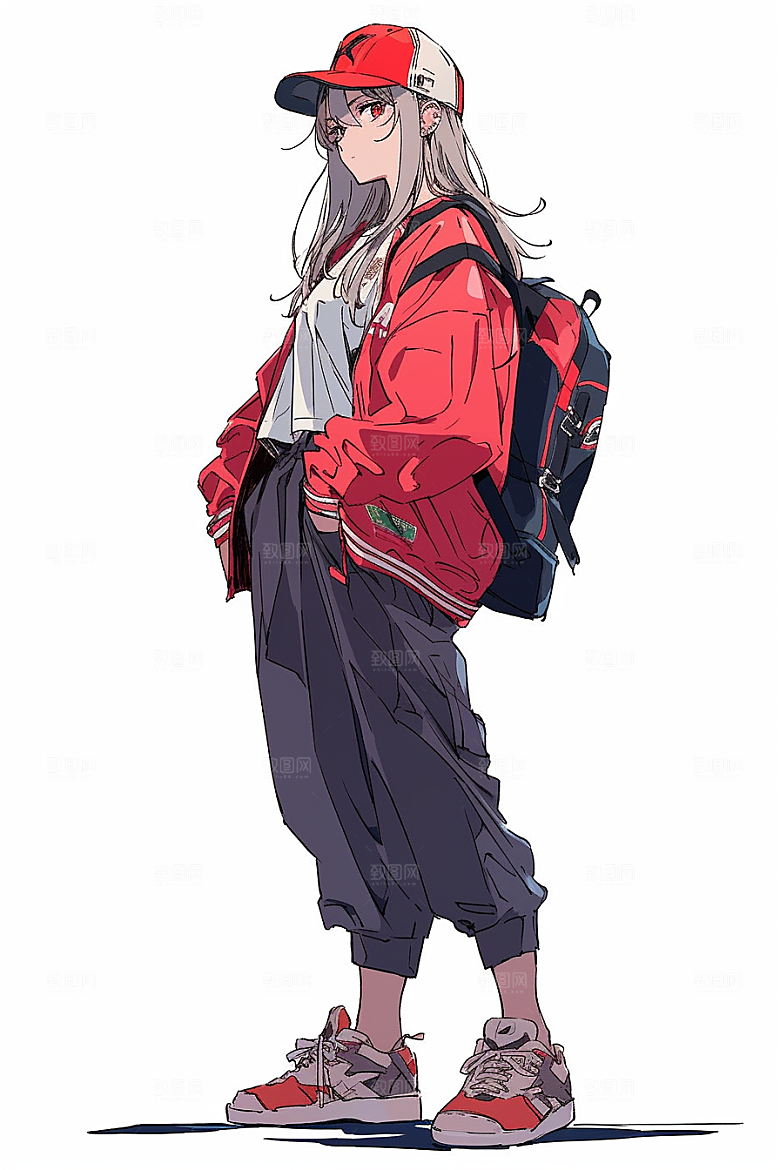 抱球帽人物高清青春插画