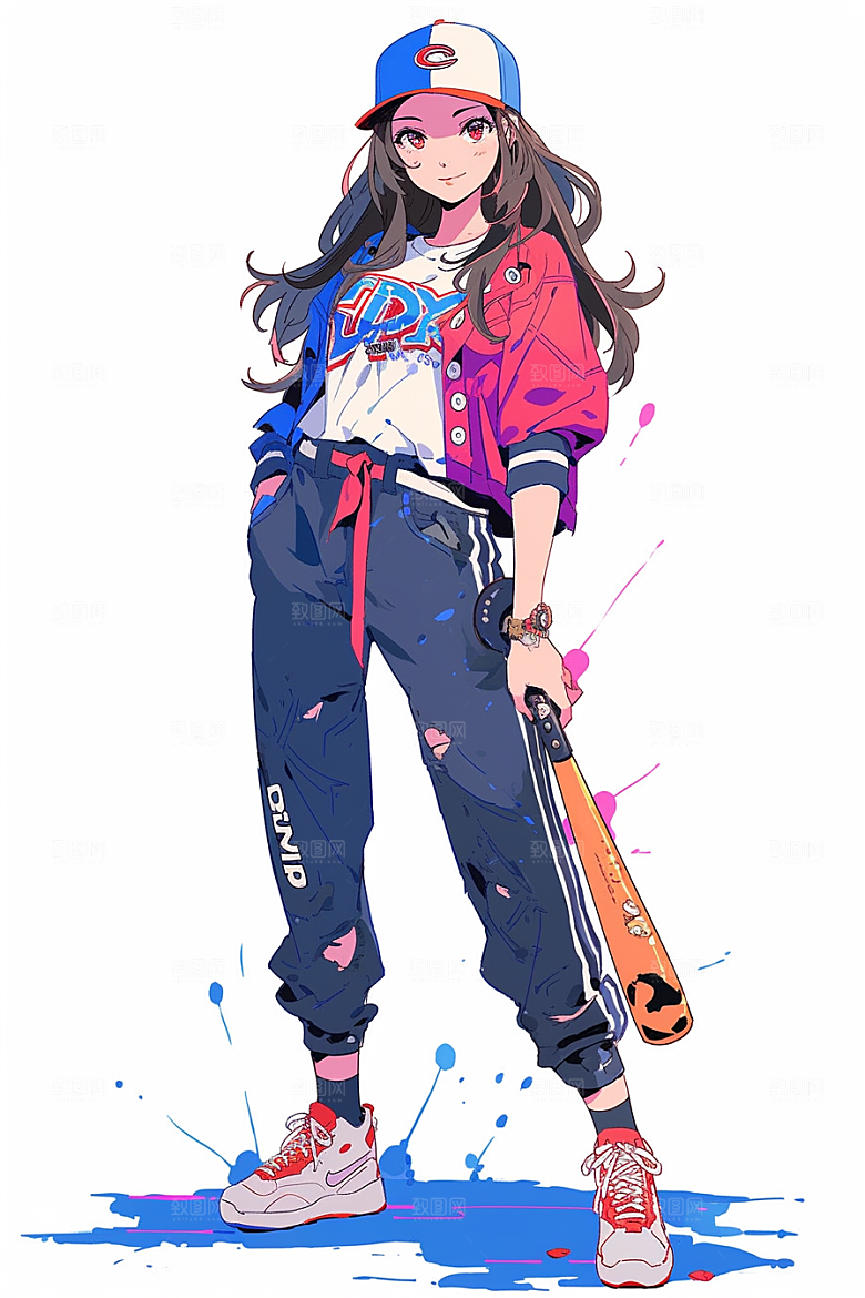 抱球帽人物简约运动风插画