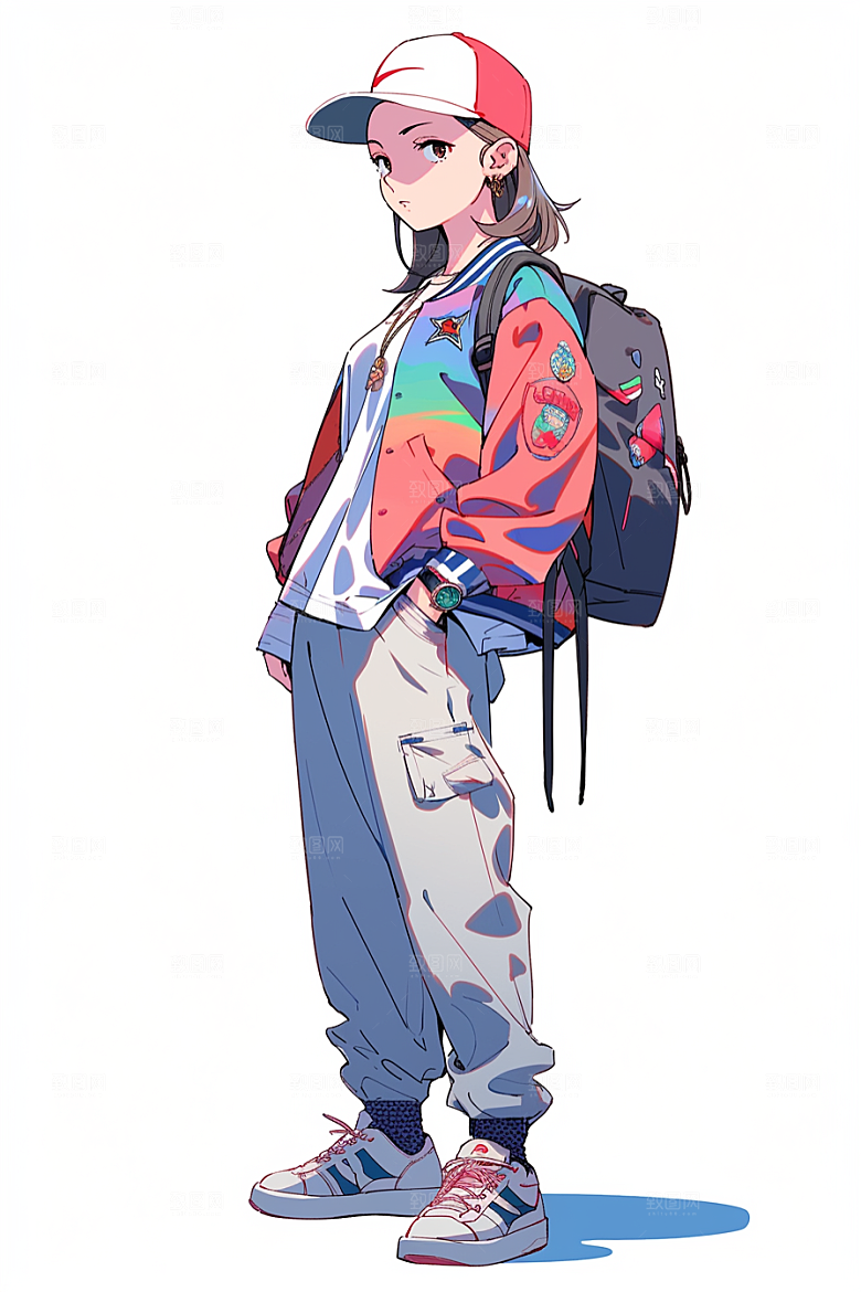 抱球帽人物简约运动风插画