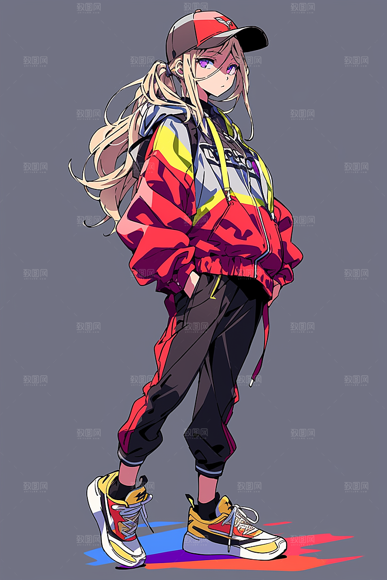 抱球帽人物动漫风元气插画