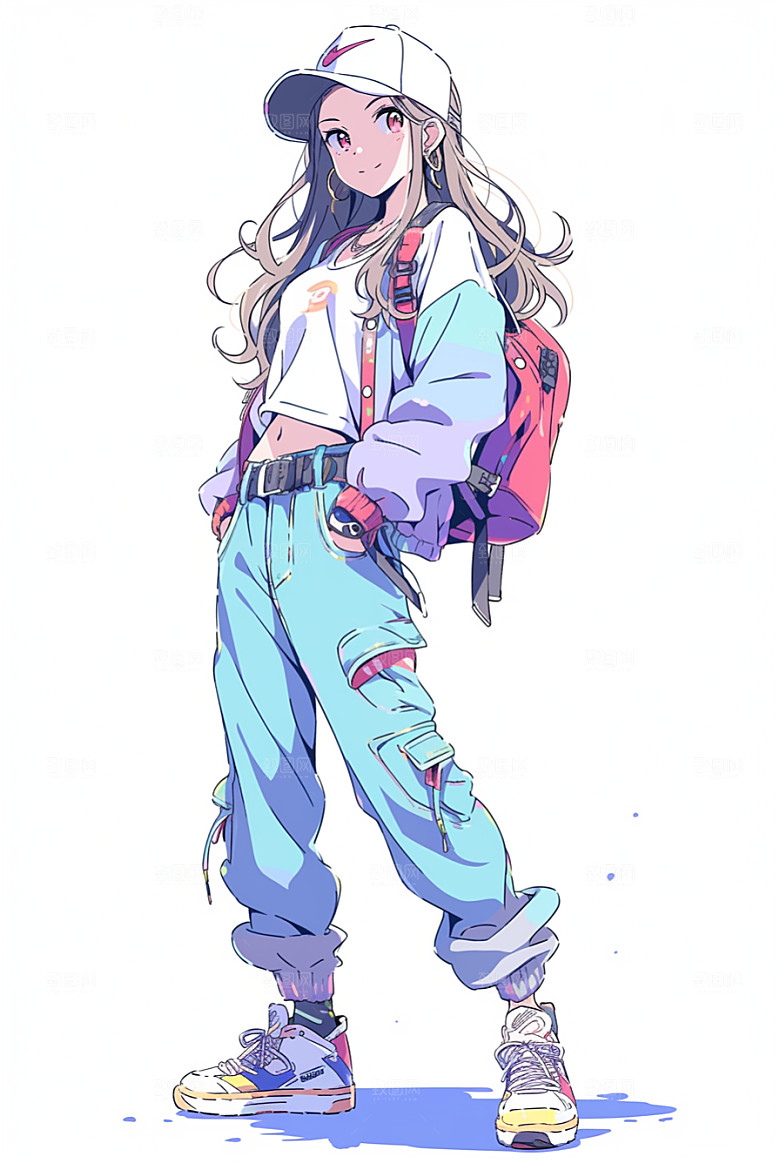 抱球帽人物少年感时尚插画