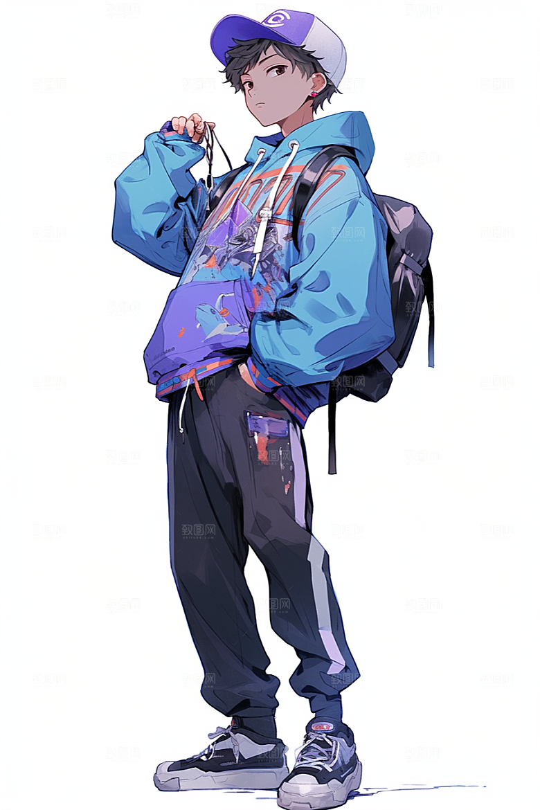 抱球帽人物时尚少年感插画