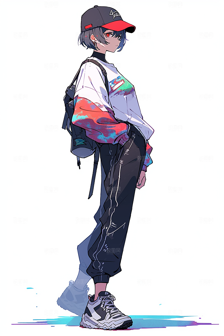 抱球帽人物动漫风青春插画