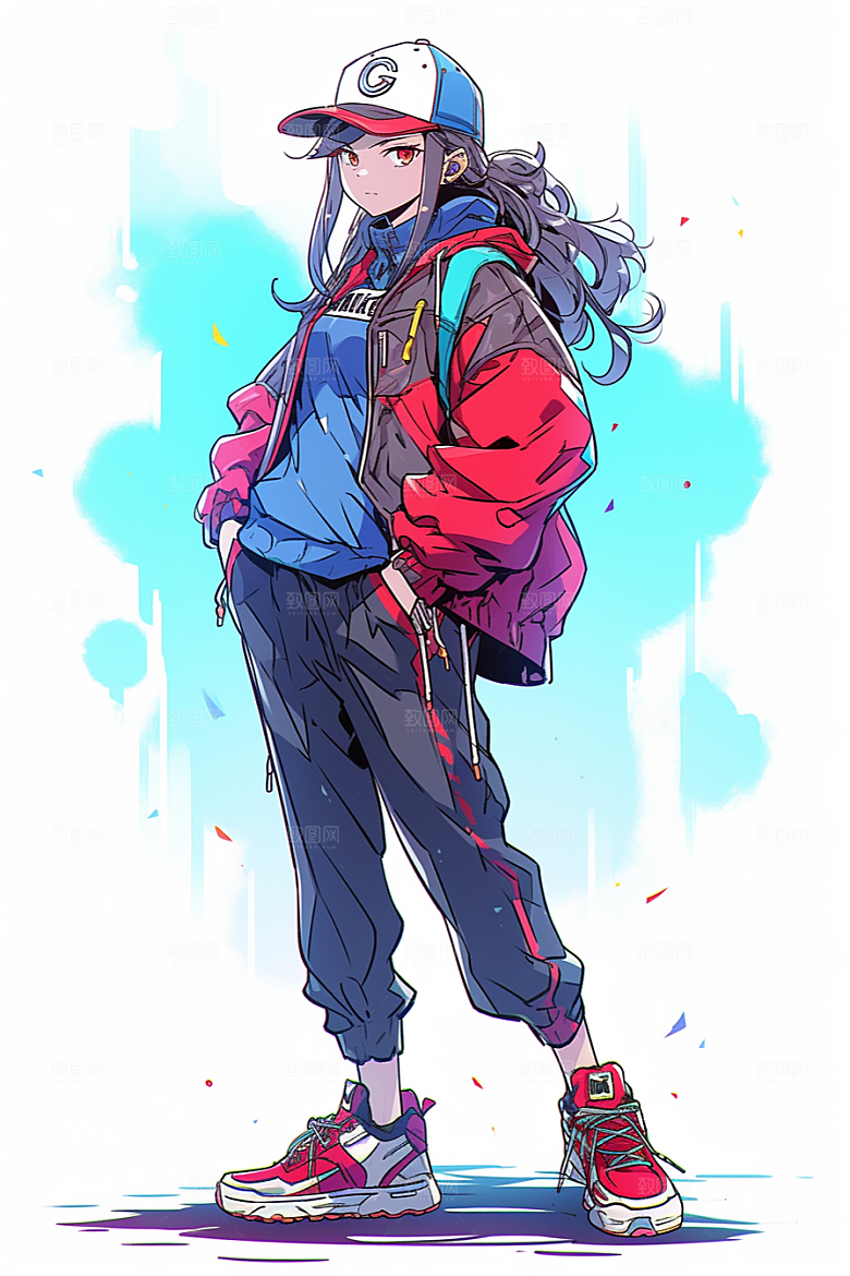 抱球帽人物高清少年感插画