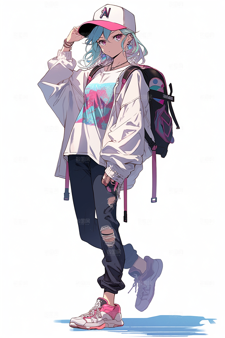 抱球帽人物简约少年感插画