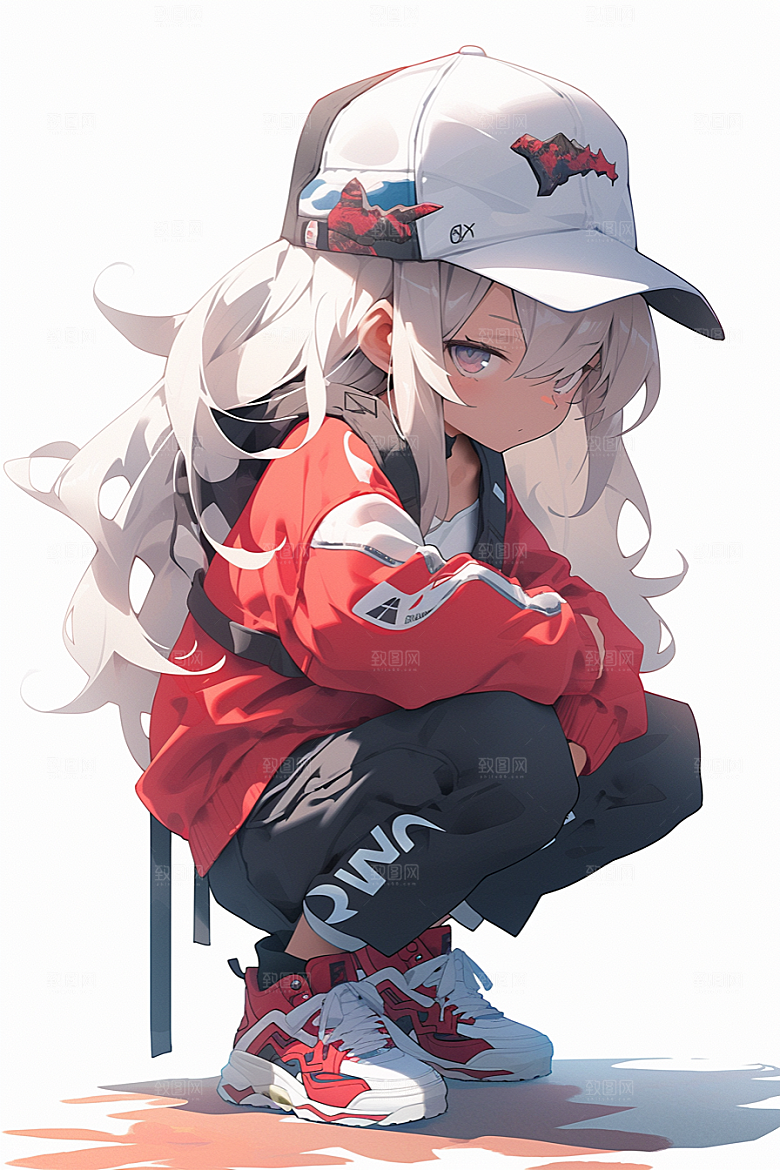 抱球帽人物元气高清插画
