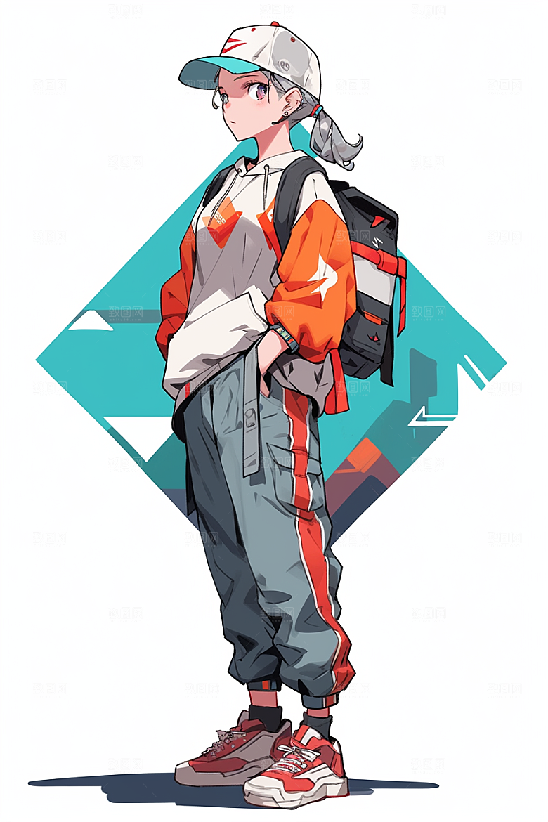 抱球帽人物青春元气插画