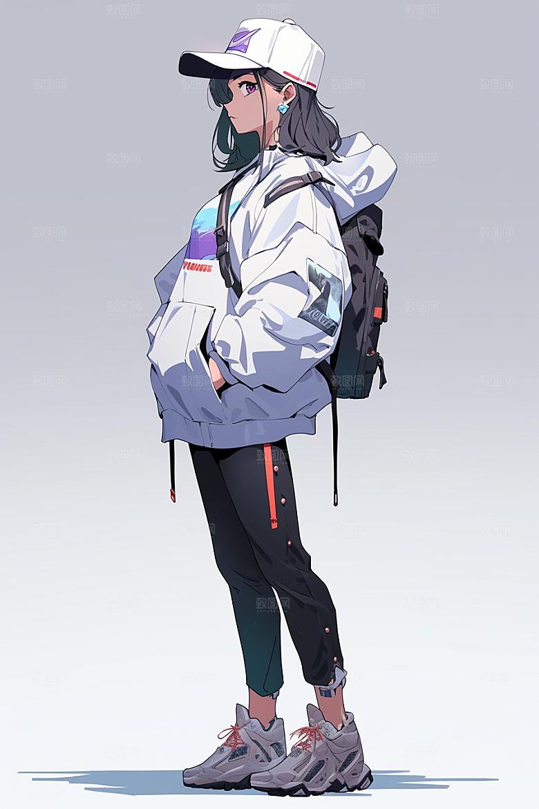 抱球帽人物少年感手绘插画
