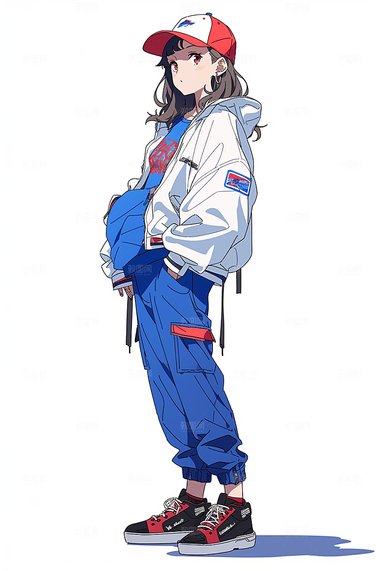 抱球帽人物动漫风帅气插画