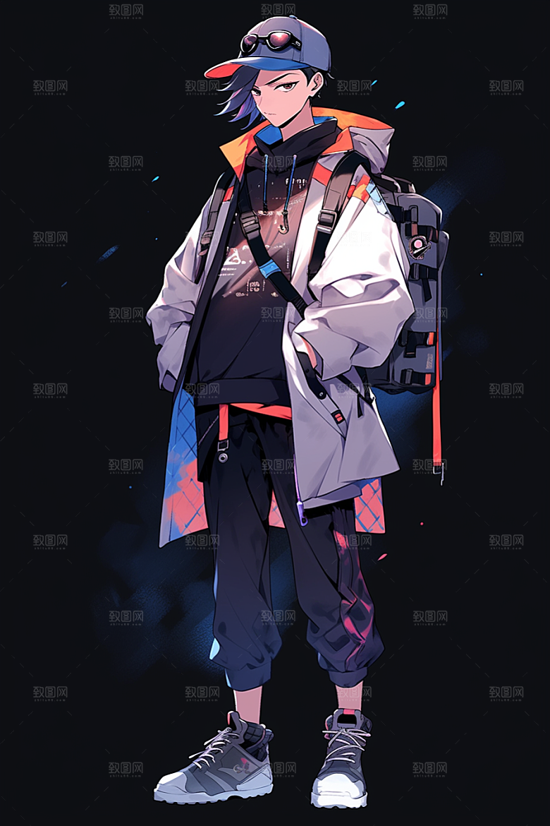 抱球帽人物元气动漫风插画