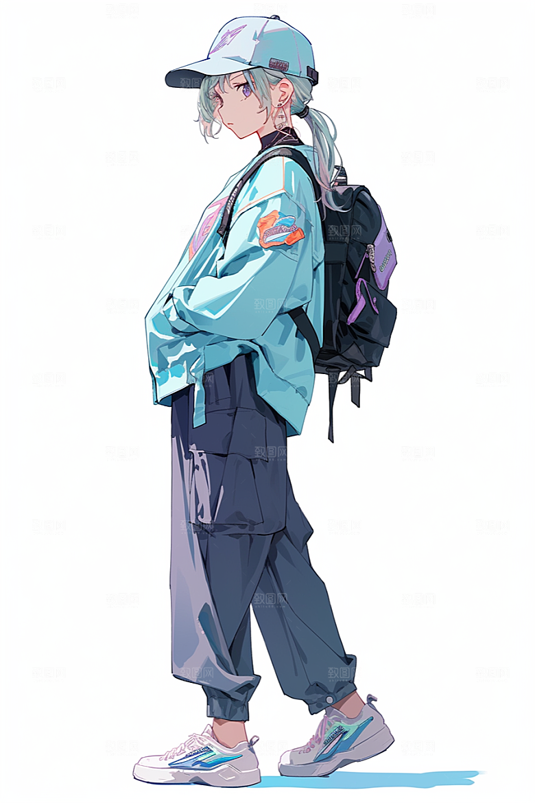 抱球帽人物元气手绘插画