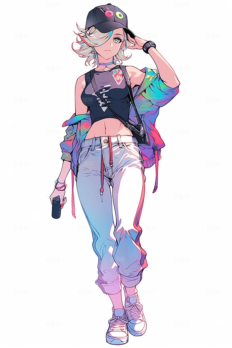 抱球帽人物动漫风手绘插画