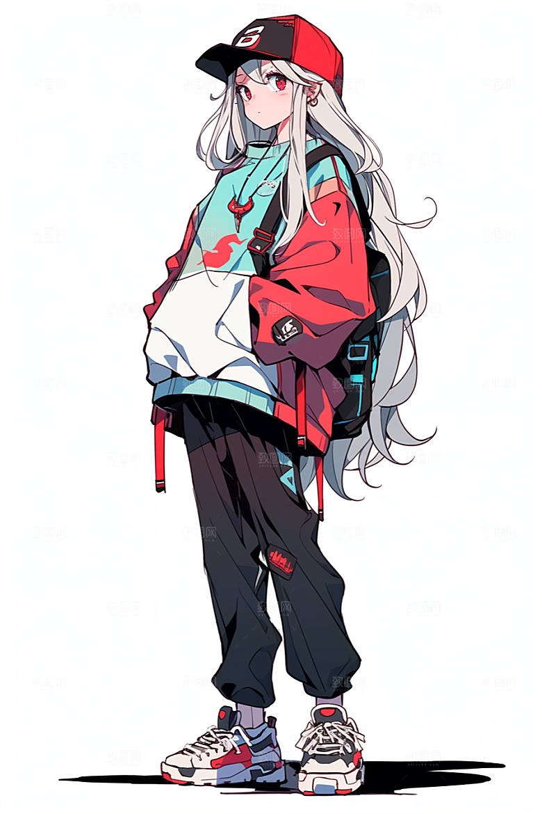 抱球帽人物少年感元气插画