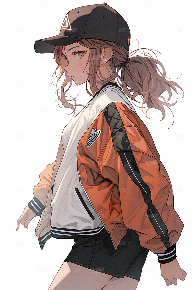 抱球帽人物手绘元气插画