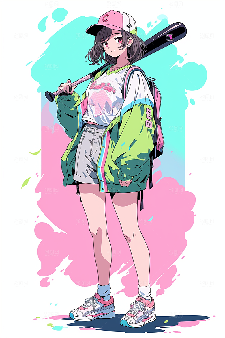 抱球帽人物手绘青春插画