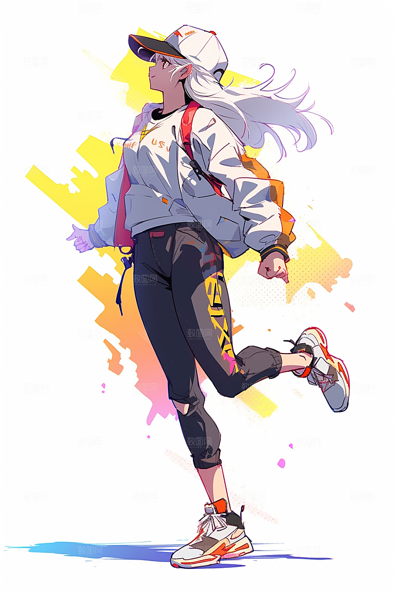 抱球帽人物少年感青春插画