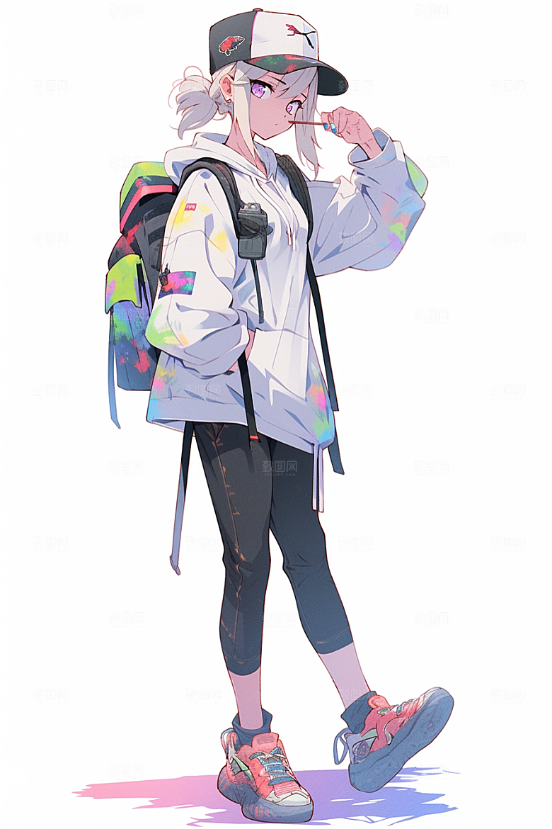抱球帽人物手绘青春插画