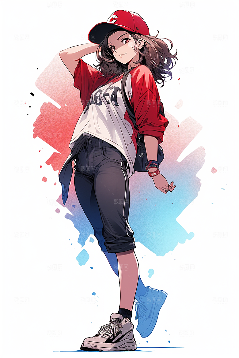 抱球帽人物帅气漫画感插画