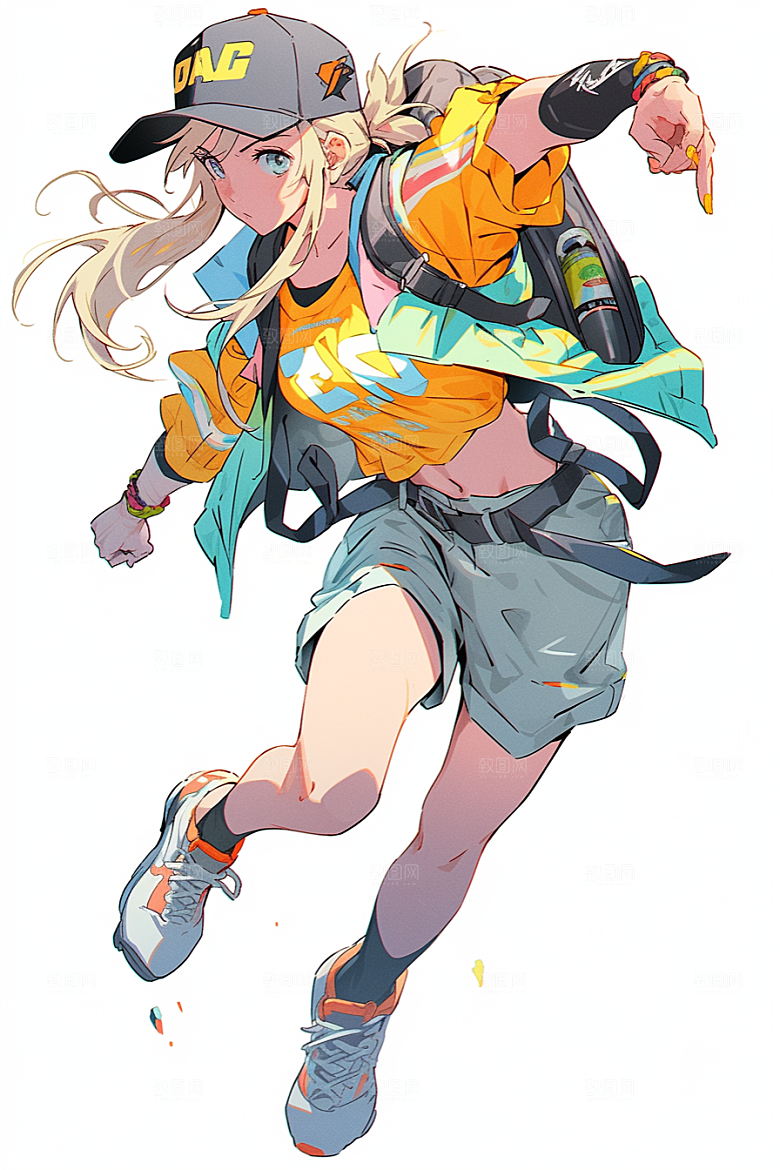 抱球帽人物简约元气插画