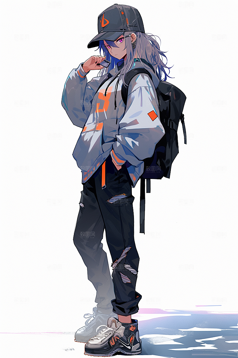 抱球帽人物手绘高清插画