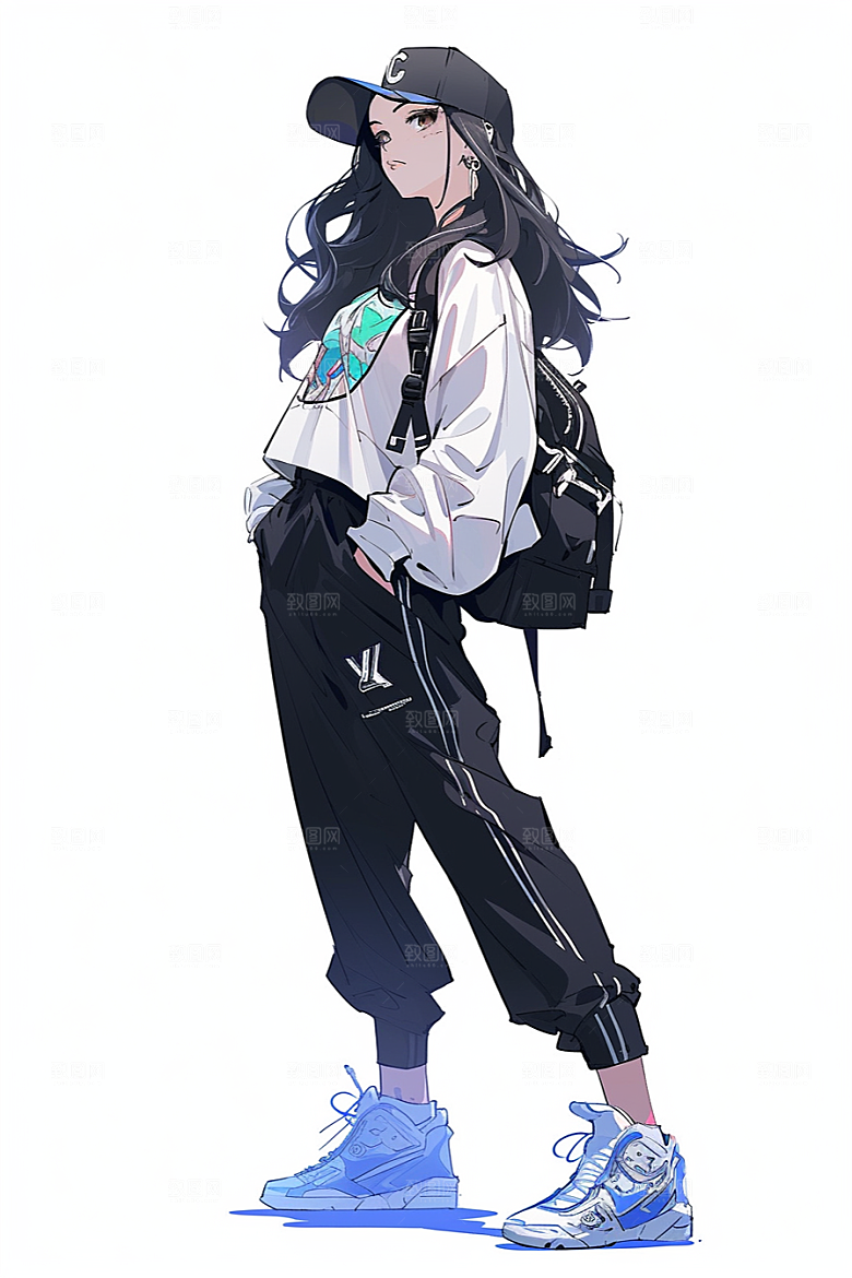 抱球帽人物元气简约插画