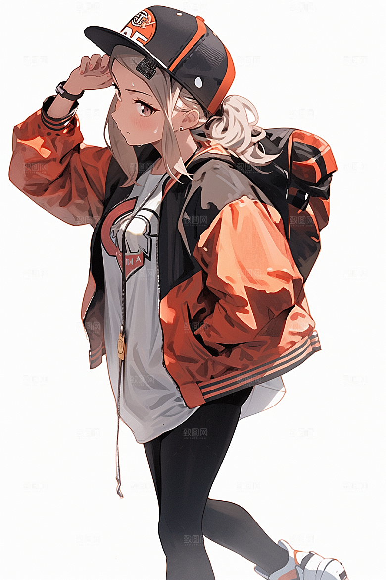 抱球帽人物帅气手绘插画