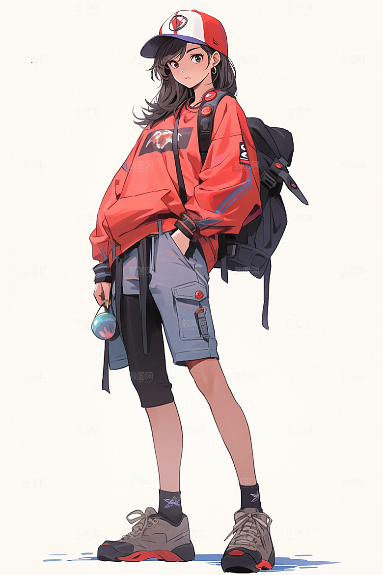 抱球帽人物时尚青春插画